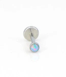 Flat Back Earrings Blue Opal 16G 18G 20G Ear Threadless Nose STUD Gold Tone Ring - Picture 1 of 16