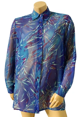 Camisa túnica retro con cuello abotonado manga larga transparente talla XS Bon Worth para mujer Foto 1 de 4