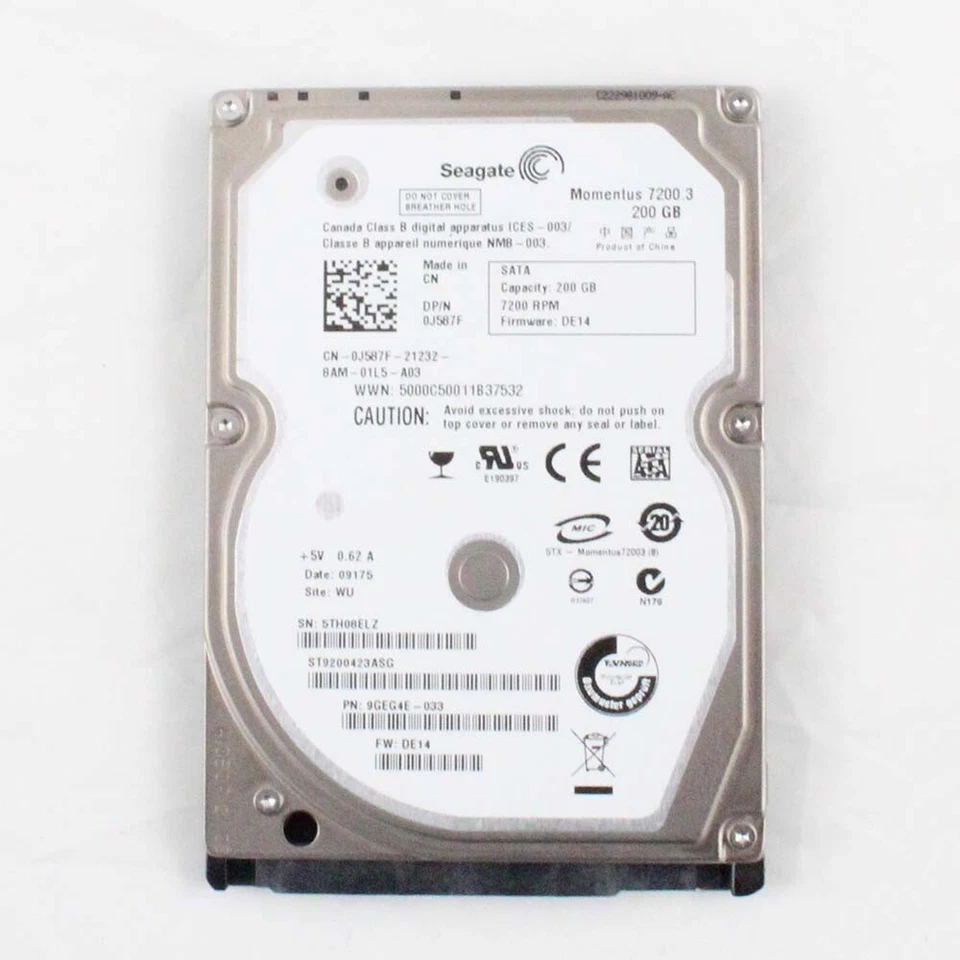 200GB SATA-II 2.5" 9.5mm 7200RPM 3Gb/s HDD - J587F - Image 1 of 1