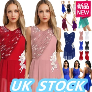 Women~Adult Sequined Ballet Skating Dance Dress Lyrical Modern Dancewear Costume - Picture 1 of 134