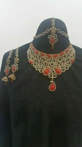 Neu Elegant Chokar Halskette Tikka Ohrringe Set Rot Hochzeit Braut Party Kleidung - Bild 1 von 3