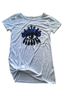 Womens long T Shirt Sequin Eye short Sleeve round neck size M color white - Picture 1 of 7