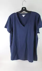 Caslon Women's Basic V Neck Short Sleeve T-Shirt-Navy-XL - Picture 1 of 4