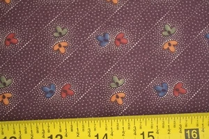 By 1/2 Yd, Red Blue Green on Brown, Moda/Kansas Troubles/Butterfly Garden, B416 - Picture 1 of 7