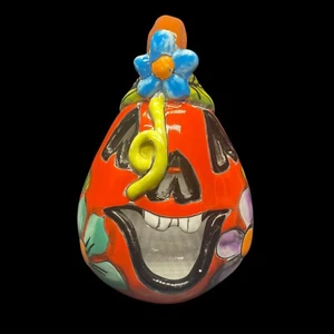 Mexican Folk Art Pottery Jack O Lantern Candle Holder Hand Painted Bright Floral - Picture 1 of 20