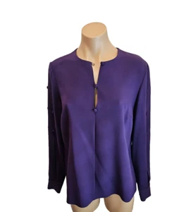 OSCAR DE RENTA Plum Silk Button Embellished Blouse - Size 6 - Picture 1 of 8