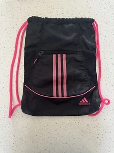 Adidas Sporttasche mit Kordelzug.  Tasche mit Reißverschluss schwarz & rosa - Bild 1 von 2