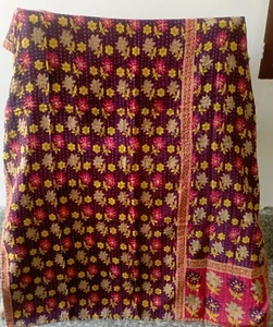 Indien Handmade Vintage Kantha Quilt Bedspread Throw Cotton Blanket Indigo Print - Picture 1 of 2