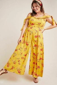 NWT Anthropologie Size 24 W Londonderry Jumpsuit Open Shoulder Floral Wide Leg - Picture 1 of 1