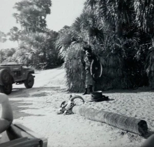 Native Witch Doctor Skull Shield Spear Jeep B&W Photograph 3.5 x 3.5 - Picture 1 of 3