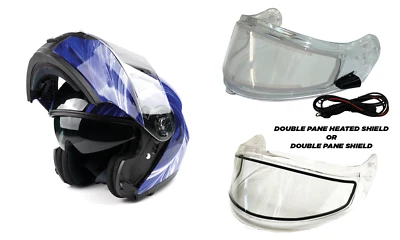 Casco Modular Moto de Nieve Eléctrico O Doble Escudo Azul Adulto Trineo Nieve DOT Foto 1 de 4