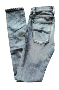 Nudie Jeans Womens W25 L32 Skinny High Kai Blue Denim Stretch Made in Italy Zip - Picture 1 of 6