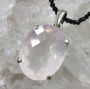 Rosenquarz Heilstein Anhänger facettiert 925 Sterlingsilber Handarbeit A1498 - Bild 1 von 5