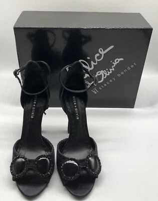 Alice + Olivia Stace Face Sandal in Black Satin sz 37.5 - Image 1 of 4