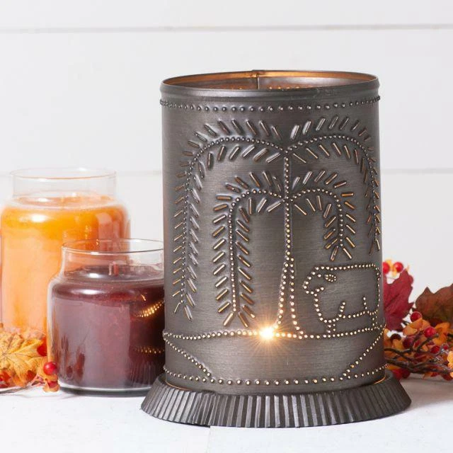Rustic Punched Tin Jar Candle Warmer w/ WILLOW in Kettle Black Farmhouse Decor - Image 1 of 4