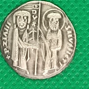 Moneta argento VENEZIA PIETRO ZIANI (1205-1229) GROSSO MATAPAN D/ P ZIAN Replica - Foto 1 di 6