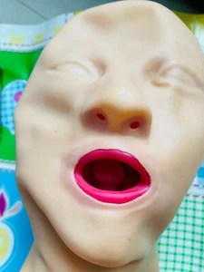534 SKIN latex women mask with red teeth and nose tube close eyes fit 54-57cm - Picture 1 of 5