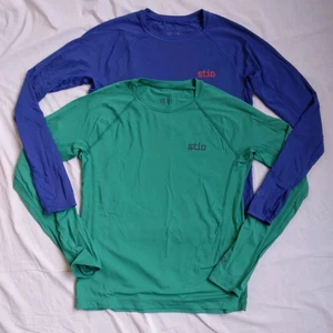 2 Stio Baselayer Shirt Long Sleeve Green Blue Outdoor Hiking Mens Size Small - Picture 1 of 15