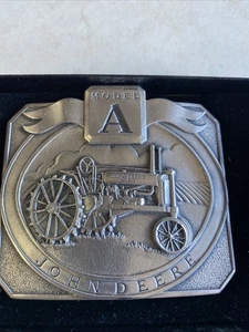 Vtg 1989 John Deere Model A Tractor Metal Belt Buckle Moline Illinois B W/ Box - Picture 1 of 4