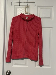 LL BEAN Pullover Damen Gr. Large Oberteil durchgehender Reißverschluss Zopfmuster Baumwollpullover rosa guter Zustand - Bild 1 von 4