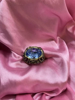 复古 Heidi Daus 蓝色戒指/水晶戒指 尺寸 11.5 * FLAW* 一块石头缺失PIX — 第 1/4 张图片