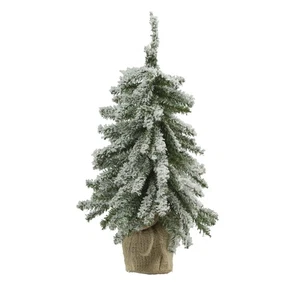 Northlight 15" Flocked Downswept Mini Village Pine Christmas Tree in Burlap Base - Picture 1 of 5