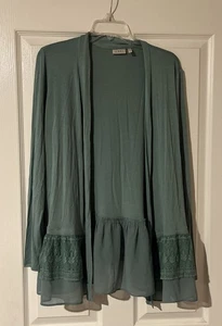 LOGO by Lori Goldstein Strickjacke mit Chiffon/Stricksaum Salbei Medium A273330 - Bild 1 von 2