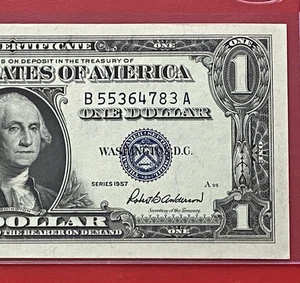 1957 1 Dollar Silber Zertifikat (blaues Siegel) Block B-A, unzirkuliert - Bild 1 von 3