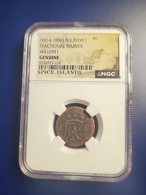 N.E Indies Fractional Striver Willem 1 NGC Genuine 1814-1836 Spice Islands   - Image 1 of 4