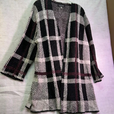 Cárdigan largo suéter Kasper para mujer 1X manga larga frente abierto rojo negro blanco Foto 1 de 4