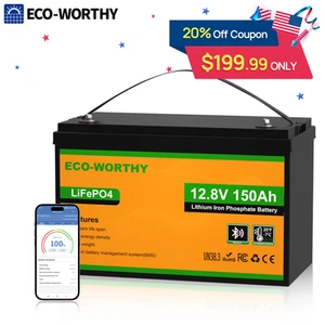 ECO-WORTHY 1920Wh 12V 150Ah LiFePO4 Lithium Battery Bluetooth RV Trolling Motor - Picture 1 of 11