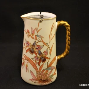 Pointons Sirup Krug Schwingdeckel Orchideen 1883-1891 mit erhöhtem Goldseilgriff - Bild 1 von 12