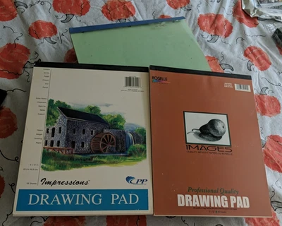 Lote de 3 almohadillas de dibujo de boceto artista lápiz tinta de lápiz pastel peso pesado 9x12 Foto 1 de 4