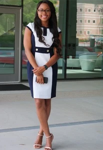Sandra Darren Navy White Fitted Sheath Dress USA 10 Nautical ASO Ratoya Banks - Picture 1 of 8