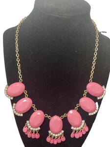 Collar Babero Rosa Acrílico Estrás Vintage Declaración Tono Dorado Grueso Retro - Imagen 1 de 4