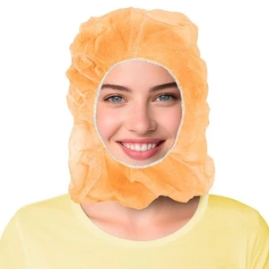 Orange Polypropylene Hooded Caps 100 Pack One Size Non-Woven Head Caps - Picture 1 of 7