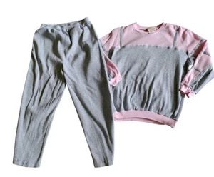 Vintage Waffle Knit Thermal Lounge Set Size Large Pink Gray Lynda Smith Swann - Picture 1 of 6