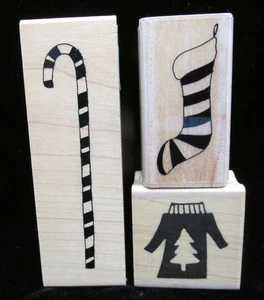 Christmas Rubber Stamps Lot 3 Silhouette Ugly Sweater Stocking Candy Cane VGUC - Picture 1 of 3