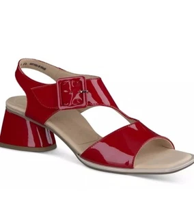NEW Paul Green Tanya Block Heel Red Leather Sandals,Sz.6 (UK),USA- 8.5 -9 - Picture 1 of 24