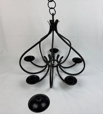 VTG Globe Lighting Wrought Iron 5 Candle Chandelier 20" Union Made Mid Century - Image 1 of 4