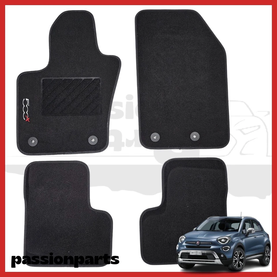 LABORATORIO PASSION PARTS TAPPETI FIAT 500X DAL 2014 IN MOQUETTE CON RICAMO E 4 FISSAGGI SU MISURA 4 PZ