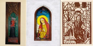 Julian of Norwich Stained Glass Windows and church panel 3 Greeting Card Set New - Picture 1 of 4