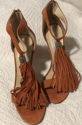 Jimmy Choo Orange Suede Sandals With Tassels Size 37.5 - Image 1 of 4