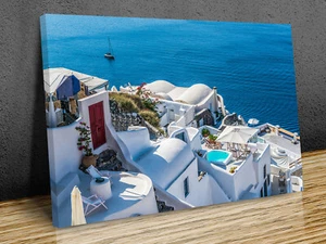 View of Santorini mounted canvas print ready to hang - Picture 1 of 10