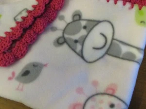 Handmade Baby Girl Pink Fleece Jungle Animal Giraffe Blanket 30" x 40" Giraffes - Picture 1 of 9