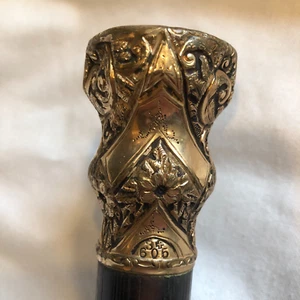 Vintage Engraved Gold ? Head 36" Walking Cane Hallmarks 6305 Cross - Picture 1 of 10