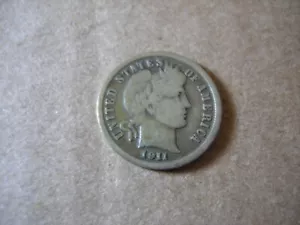 Littleton 1911 Barber Dime 90% Silver in Very Good Circulated Condition! LQQKY!! - Picture 1 of 3
