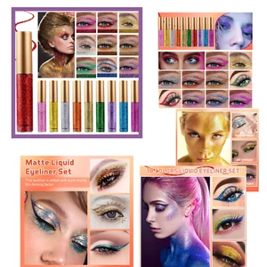 Premium UVGlow Colorful Liquid Eyeliner Set Metallic Glitter Eyeshadow NO Smudge - Picture 1 of 12