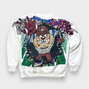Vtg 90s Taz Football AOP Breakthrough Sweatshirt, Freeze NY Looney Tunes 2-Sided - Picture 1 of 7