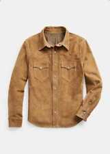 Light Brown 100% Real Goat Suede Leather Trucker Jacket Shirt - Western Jacket